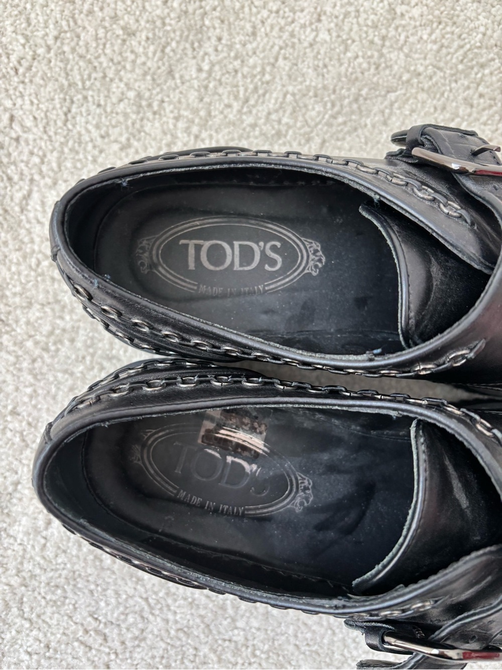 TOD’S Black Leather Monk Strap Loafers Platform Chain Detail Size 9.5 US - Picture 7 of 12